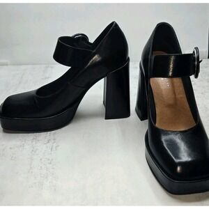 Jonak Paris Mary Jane Platform Pump 36 Black Leather Square Toe Dark Academia